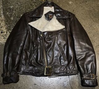 Vintage Schott Brown Motorcycle Leather Jacket Fur Lined Perfecto Men 