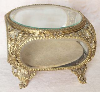 Vintage Signed Madson Large Ormolu Beveled Glass Jewelry Casket Box