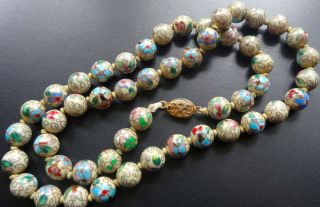 vintage cloisonne enamel pink cream blue enamel flower bead necklace Chinese 175 4