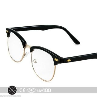 Black Gold Vintage Inspired 80s Clubmaster Clear Lens Hipster Nerd Glasses S012