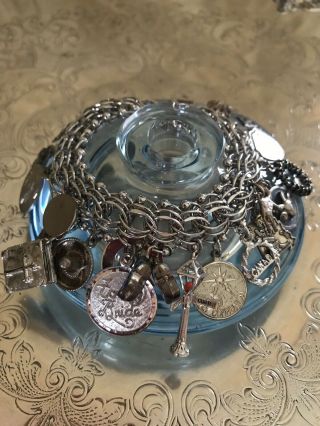 Vintage Sterling Silver Charm Bracelet Triple Link (elco?) Loaded 90 Grams 7.  25”