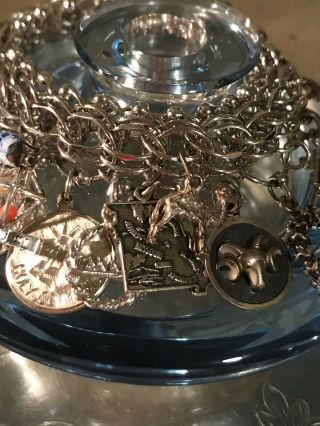 Vintage Sterling Silver Charm Bracelet Triple Link (Elco?) LOADED 90 Grams 7.  25” 4