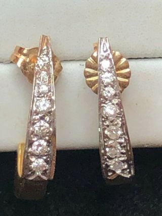ESTATE VINTAGE 14K GOLD NATURAL DIAMOND EARRINGS MADE IN MEXICO J HOOK 5
