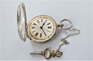1882 SILVER CASED CYLINDER POCKET WATCH / FOB WATCH DF&CO IN ORDER 3