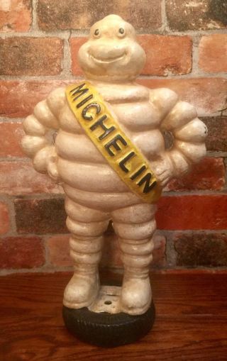 Michelin Man Bibendum Detroit Reg.  1918 Vintage Cast Iron 15.  5 " Statue On Tire