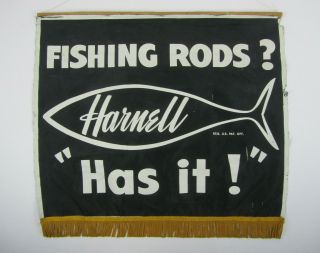 Rare Harnell Fishing Rod Tackle Shop Advertising Window Banner Sign Lure Vintage