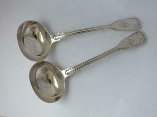 Georgian Fiddle Thread Shell Solid Silver Sauce Ladles 1826/17.  2cm/168g