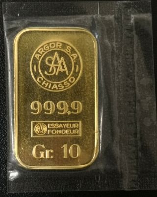 Argor S.  A.  Chiasso 10 G Gold Bar Vintage