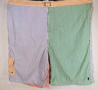 Vintage Polo Ralph Lauren 3xlt Patchwork Swim Trunks Shorts Mens Big Stripe Rare