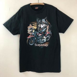 Vintage 1989 Harley Davidson T - Shirt - Survivors Wolf Motorcycle 3d Emblem Sz L
