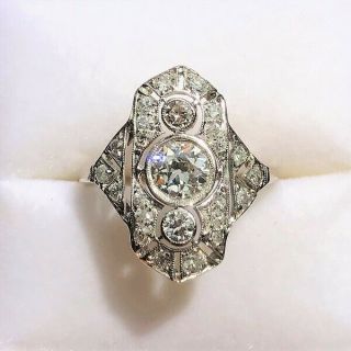Vintage Art Deco 3.  5ct Round Diamond Engagement Wedding Ring 14k White Gold Over