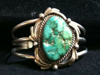 Gorgeous Vintage Sterling Silver W/ Turquoise Navajo Cuff Signed Sanchez