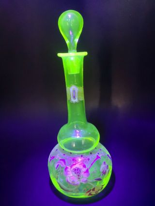 ANTIQUE FRENCH OURALINE URANIUM GLASS CARAFE ENAMELLED ART NOUVEAU 2