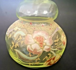 ANTIQUE FRENCH OURALINE URANIUM GLASS CARAFE ENAMELLED ART NOUVEAU 4