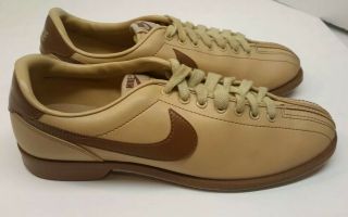Nike Swoosh Mens Shoes Size 9 Vintage Bowling Sneakers 80 ' s Tan Brown 2