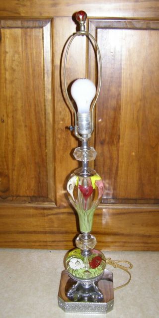 Vintage St.  Clair Paperweight Lamp W/ Decorative Metal Base