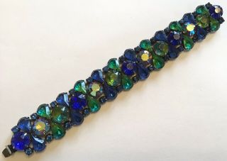 Vintage Kramer Of York Signed Blue And Green Givre Rhinestone Bracelet