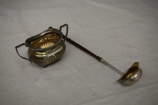 Hallmarked Solid Silver Items - Sugar Bowl Chester 1909,  Toddy Spoon Anchor
