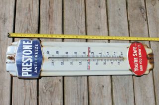 Vintage Prestone Anti - Freeze Gas Oil 36 " Porcelain Metal Thermometer Sign