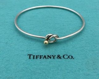 Wow Tiffany & Co Sterling Silver &18k Yg Love Knot Hook & Eye Bangle Bracelet