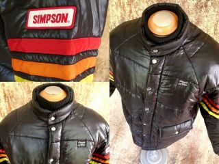 ✰big Xl Vintage Simpson Racing Puffer Jacket Hot Rod Car Drag Speedway Club Coat