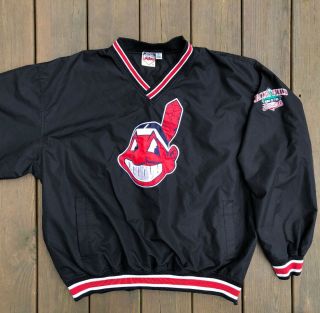 VTG.  Cleveland Indians Huge Chief Wahoo Jacobs Field Pullover Jacket Black XL 2