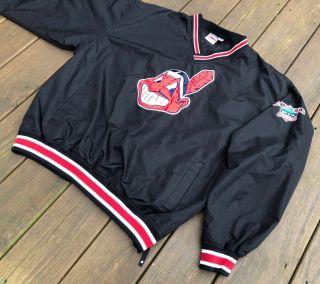 VTG.  Cleveland Indians Huge Chief Wahoo Jacobs Field Pullover Jacket Black XL 5