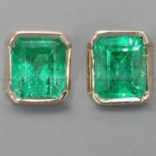 2.  00 Ct Emerald Cut Green Diamond Vintage Art Deco Stud Earrings 14k Gold Over