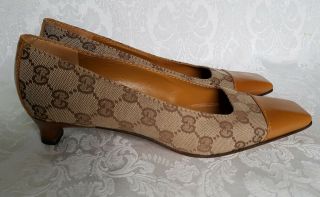 Gucci Aunthentic Ladies Brown Canvas&leather Gg Logo Shoes Vintage 6 1/2 B Italy