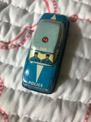 Antique Tin Wind - Up Police Car Paibt,  No Brand Or Key