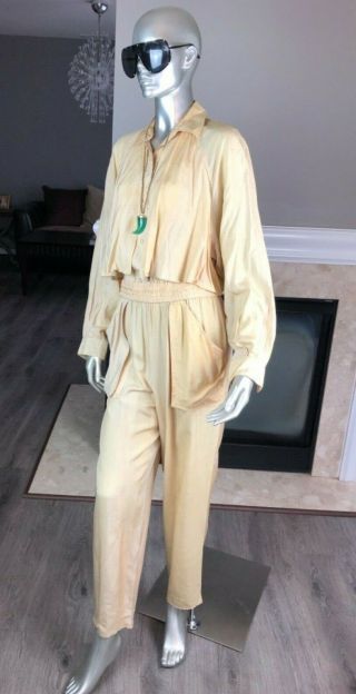 Vtg Avant - Garde Experimental Silk Multi Pocket Punk Jumpsuit Wow