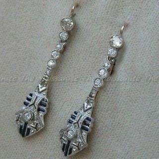 Vintage Art Deco 2 Ct Diamond Antique Drop Dangle Earrings 14k White Gold Over
