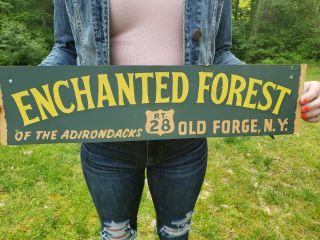 Vintage Enchanted Forest Sign Advertising Old Forge Ny Rt.  28 Cardboard.