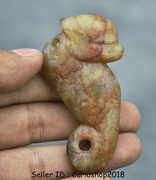 2.  8 " Antiquity Chinese Hongshan Culture Jade Hand - Carved Dragon Amulet Pendant K8