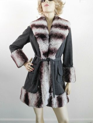 Vtg 60s Lilli Ann Knit Chinchilla Fur Gray Coat Jacket S