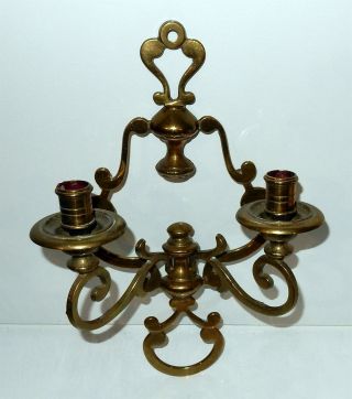 Vintage Dutch Solid Brass 2 Candle Wall Sconce Made In Holland