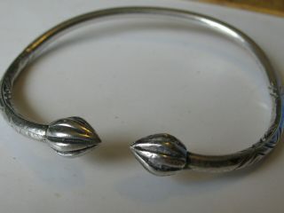 Hand Forged Vtg Sterling Silver Unisex Bud Finials Cuff Bangle Bracelet 33.  2g