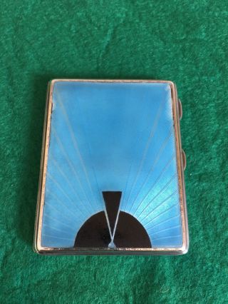 Art Deco Solid Silver Blue Enamelled Guilloche Cigarette Case B 