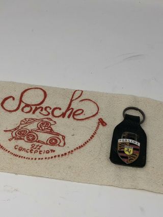 Vintage Porsche Leather Keychain With Emblem - Rare