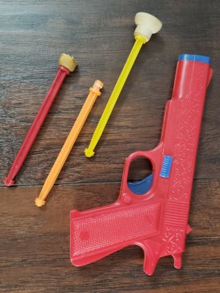 Rare Vintage 1960’s Arco Red Plastic Soft Rubber Toy Dart Gun Pistol -