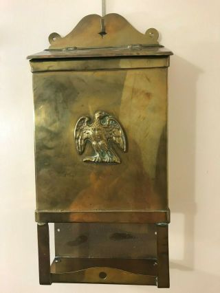 Vintage Solid Brass With Eagle Newspaper Holder Lift Top Wall Mount Mailbox Vgc