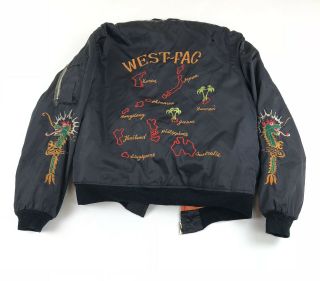 Vintage West Pac 80s Korea Dragon Jacket Black Satin Bomber Navy Japan Map