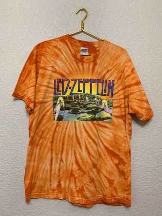 Vintage Led Zeppelin Tie Dye Orange Shirt Size Large Rare