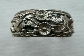 Vintage Navajo - Solid Sterling Cuff Bracelet - Signed Sc - Very Ornate
