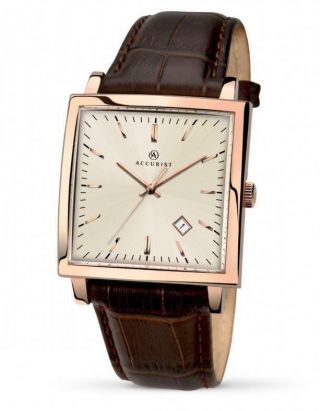 Accurist 7030 Gents Rose Gold Tone Silver Dial Brown Strap Watch Rrp £94.  99