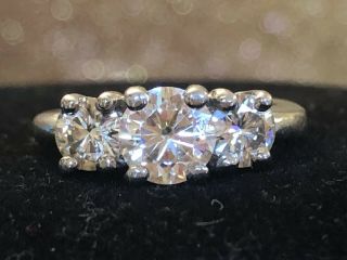 Vintage Platinum Ring Engagement Wedding 3 Stone Moissanite Written Appraisal