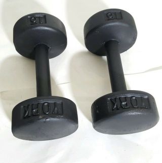 2 Vintage York Barbell 15 Lb Usa Stamped Round Head Dumbbells Set Lifting Weighs