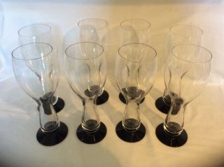 Vintage Rare Hollow Stem W/black Base Beer/wine Glasses,  Set Of 8