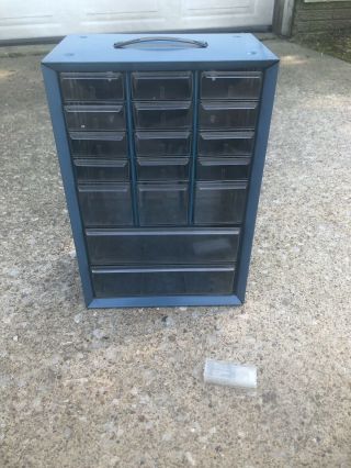Vintage Akro - Mils 17 Drawer Metal Storage Cabinet Organizer With 17 Dividers
