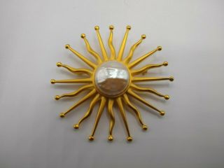 Vintage Karl Lagerfeld Gold Tone Big Sun And Pearl Pin / Brooch